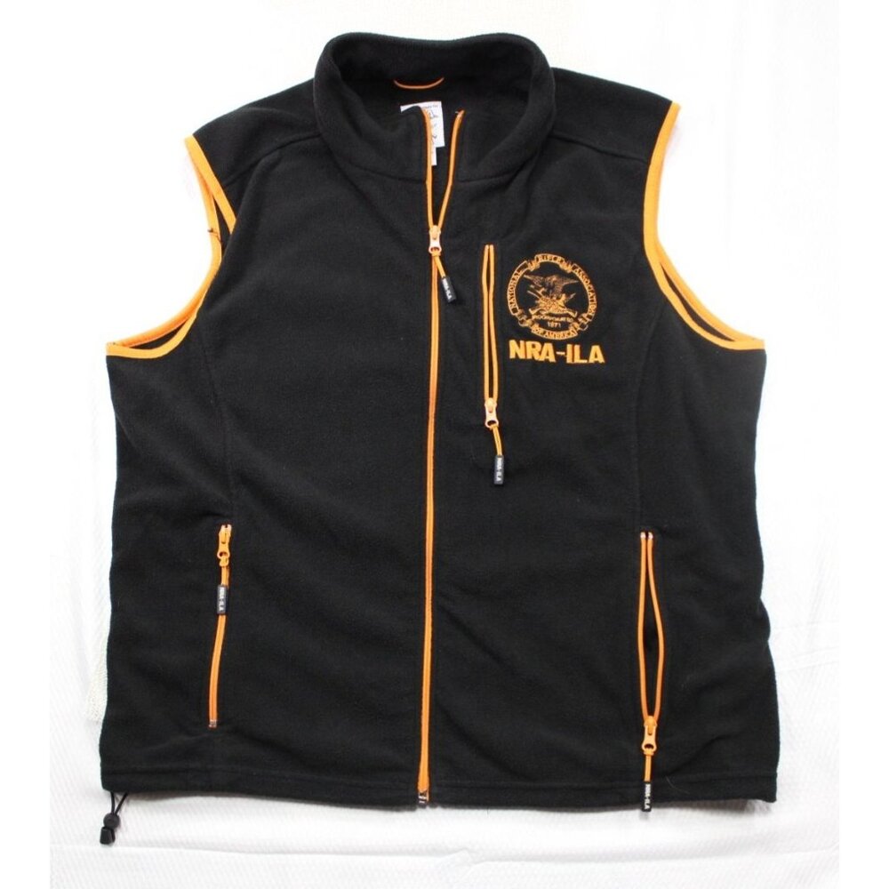 NRA-ILA Mens XL Black & Orange Fleece Vest With Zipper Pockets